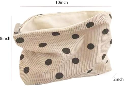 Corduroy Makeup Bags for Women, Polka Dot Cosmetic Bag for Purse - Image 6