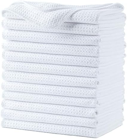 POLYTE 340 GSM Microfiber Waffle Kitchen Dish Tea Towel, 16x28 in, 12 Pack by Polyte