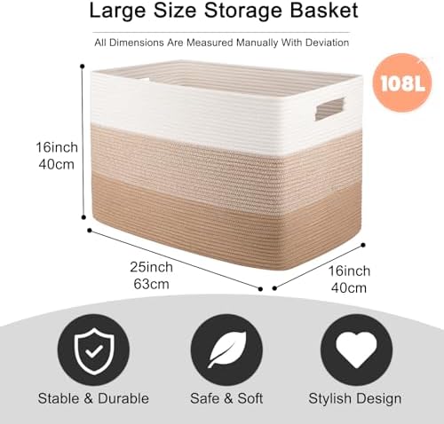 OIAHOMY 108L Extra Large Blanket Basket Dog Toy Basket Light Brown - Image 3