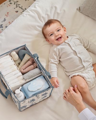 Blissful Diary Floral Diaper Caddy Organizer, Peony Blue - Image 6