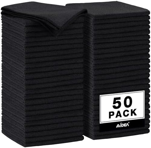 AIDEA Microfiber Cleaning Cloth Black 50PK, Microfiber Towels 11.5×11.5" by AIDEAHOME