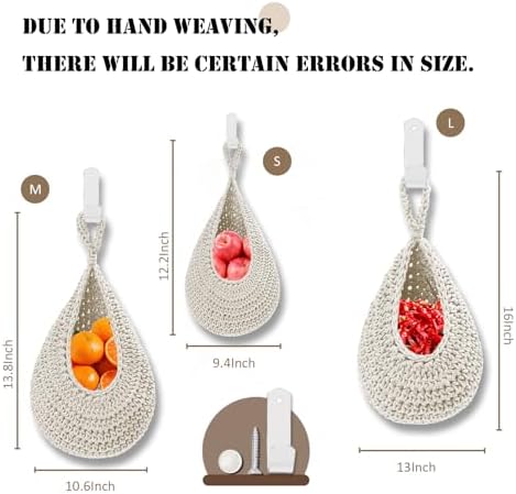 Hanging Fruit Baskets for Kitchen, 3 Pack Handwoven Wall Baskets - Image 2
