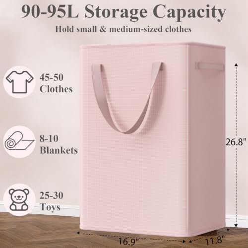 Optish 90L Pink Slim Laundry Hamper, Large Laundry Basket - Image 3