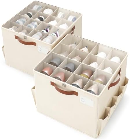 Varhomax Shoe Organizer Box for Closet, Fabric Storage Basket 2 Pack by Varhomax