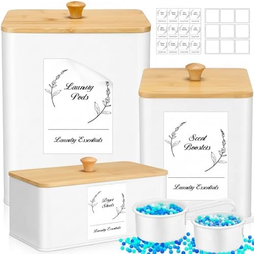 Vesici 3 Pcs Metal Laundry Pod Container 2 Pcs Scoops Dryer Sheet Holder by Vesici