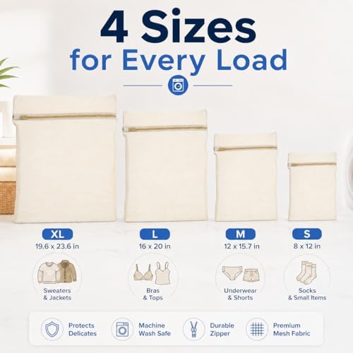 IMIKEYA Mesh Laundry Bags for Delicates, 4 Pack Cotton Zippered Wash Bags in 4 - Image 3
