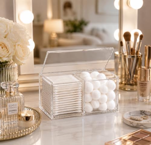 Acrylic Qtip Holder with Hinged Lid – Clear Cotton Swab Dispenser – Bathroom - Image 3