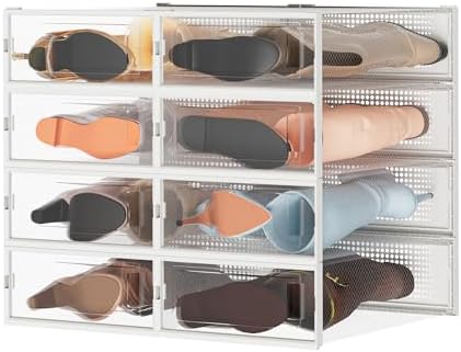 8 Pack Stackable Shoe Storage Boxes, Plastic Shoe Organizer Drawers Bins by SimpleLivingBetterHoming