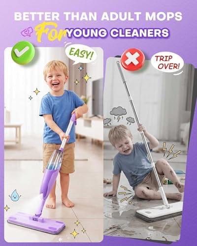 Purple Mini Spray Mop for Toddler-Montessori Cleaning Toy that Real Spray Water - Image 3