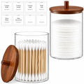 Glass Qtip Holder with Acacia Wood Lids, 10 oz Apothecary Jars, 2 Pack by Unknown
