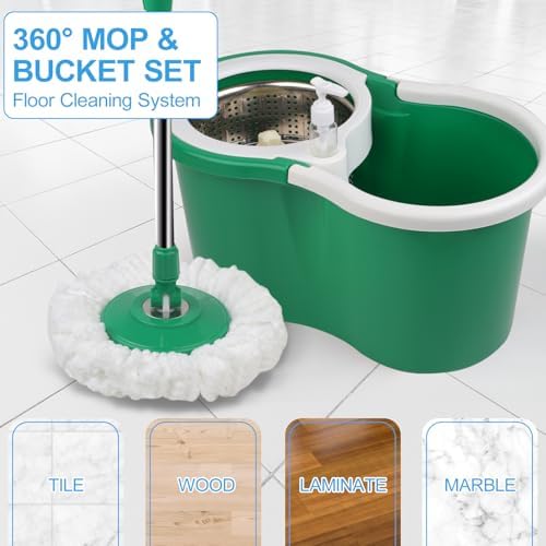 Spin Mop and Bucket with Wringer Set, 360° Rotating Head Mop Bucket System with - Image 2