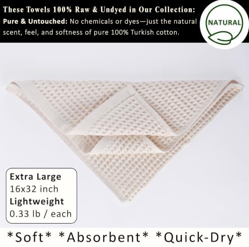 PÜSKÜL Natural 100% Turkish Cotton Waffle Hand and Kitchen Towels Set of 3 - Image 2