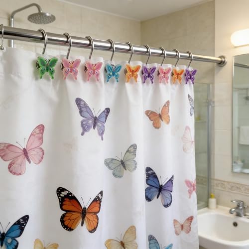 Two Fish Home Fashions Set of 12 Decorative Butterfly Shower Curtain Hooks - Image 5