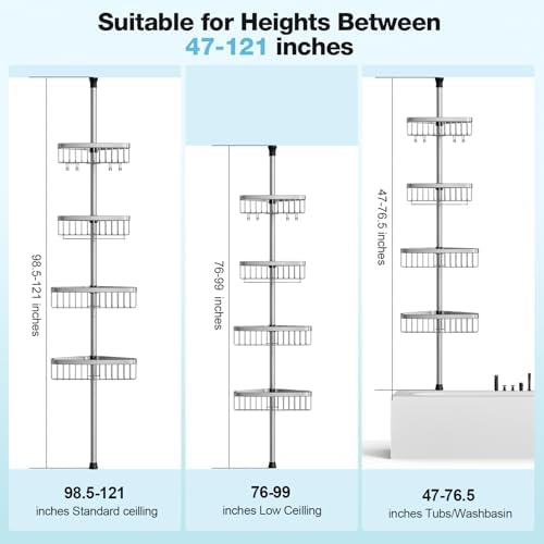Corner Shower Caddy Tension Pole: Stainless Steel Rustproof 4-Tier Shower - Image 2
