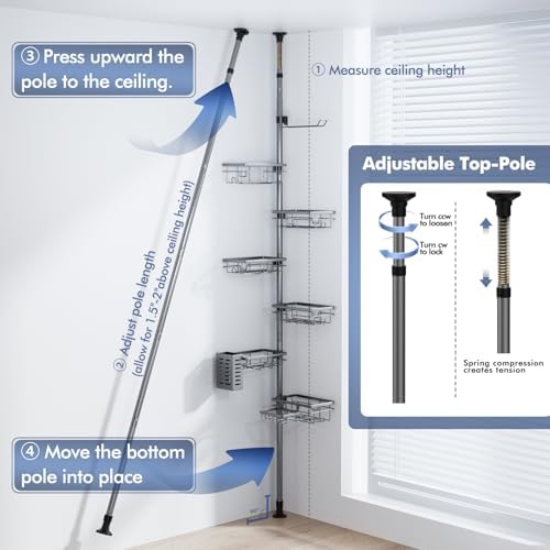 Corner Shower Caddy Tension Pole, Bathroom Shelf - Image 6