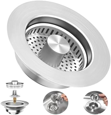 3-in-1 Kitchen Sink Drain Strainer : Pop Up Sink Stopper, 304 Stainless Steel by Unknown