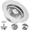 3-in-1 Kitchen Sink Drain Strainer : Pop Up Sink Stopper, 304 Stainless Steel by Unknown