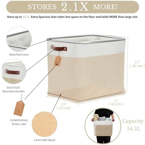 DECOMOMO Extra Large Storage Baskets, 54.5L Fabric Storage Bins 3 Pack - Image 3