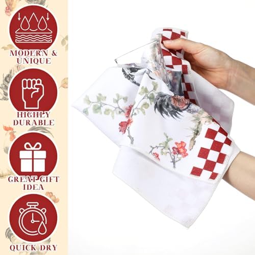 Sunnyray 6 Pcs Farmhouse Rooster Kitchen Towels Dish Cloths - Image 4