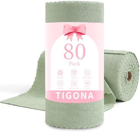 80 Pack Microfiber Cleaning Cloth Roll, Lint Free Rags & Tear Away Reusable by Tigona