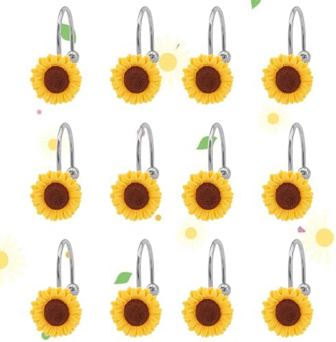 Sunflower Shower Curtain Hooks, Rust-Resistant Yellow Flower Hooks - Image 2