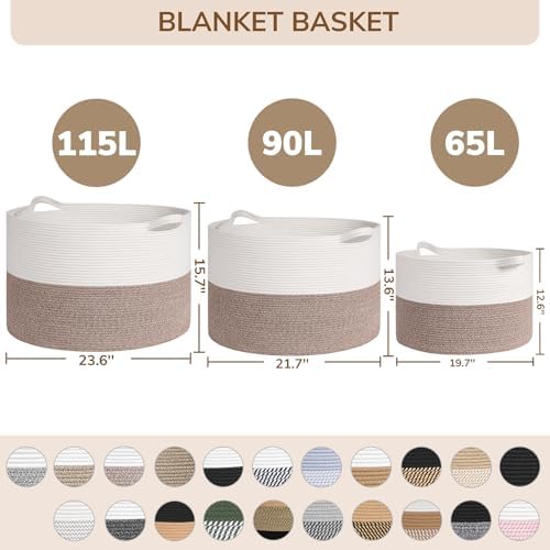 INDRESSME 115L Extra Large Woven Rope Blanket Basket Living Room WhiteBlack - Image 7