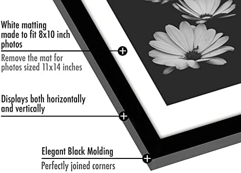 Americanflat 11x14 Picture Frame with Polished Plexiglass - Set of 5 - Use as 8x10 Frame with Mat or Display 11x14 Photo Without Mat - Galleria Collection - Picture Frames for Wall Display - Black