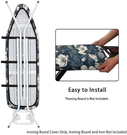 Deep Blue Flower Durable Thick Ironing Board Covers Stain Resistant Hook and - Image 3