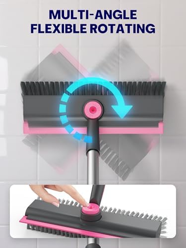 3 in 1 Floor Scrub Brush with Long Handle, Deck Brush with Squeegee - Image 2