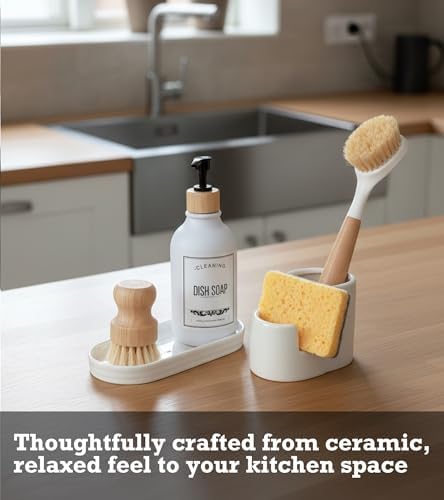 3 in 1 Ceramic Sponge&Brush Holder and Soap Tray Set, Leak-Proof Design to Keep - Image 6