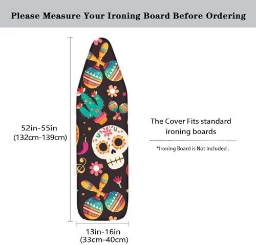 Mexican Skull Cactus Ironing Board Cover-15x 54 Elastic Edges Non-Slip Day of - Image 3