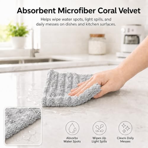 kimteny Microfiber Dish Cloths for Washing Dishes 8 Pack, Light Grey - Image 3