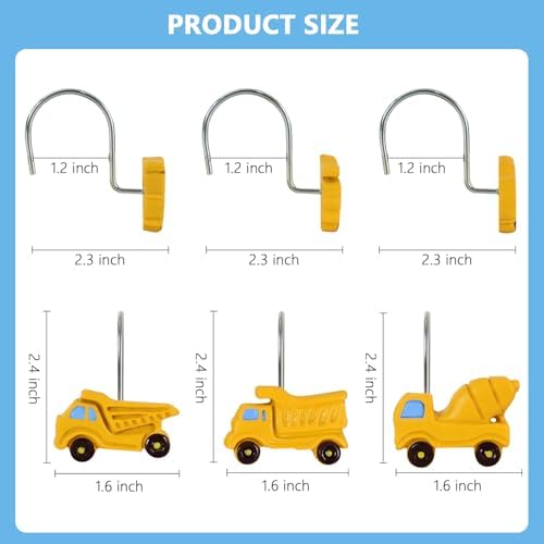 12-Piece Truck Construction Tractor Shower Curtain Hooks - Image 4