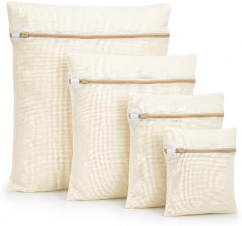 IMIKEYA Mesh Laundry Bags for Delicates, 4 Pack Cotton Zippered Wash Bags in 4 by IMIKEYA