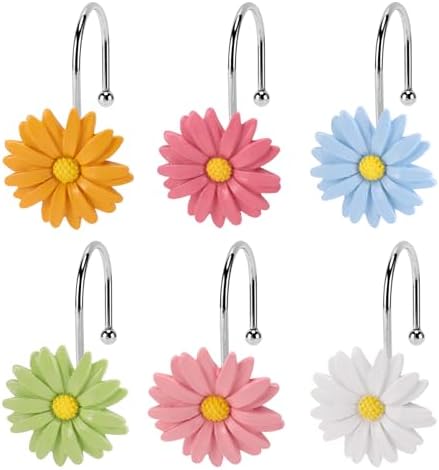 Flower Shower Curtain Hooks, 12 Pack Rustproof Stainless Steel Decorative by GNUEYART
