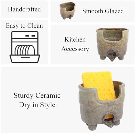 Sponge Holder for Kitchen Sink, Ceramic Sink Caddy Organizer - Image 5