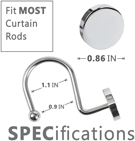 Silver Chrome Shower Curtain Hooks: Rust Proof Metal Curtain Rings - Image 3