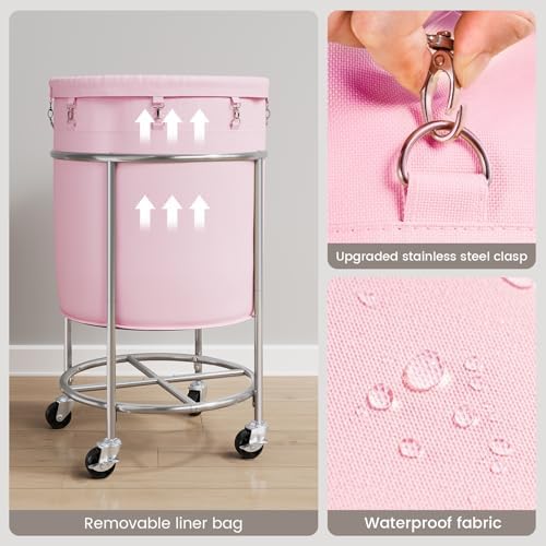 ELYKEN Laundry Basket with Wheels, Round Rolling Laundry Hamper - Image 6