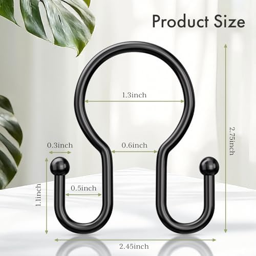 Bathway Shower Curtain Hooks Black, Double Hook Shower Curtain Hooks Rust Proof - Image 4