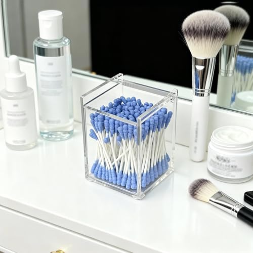 Clear Acrylic Qtip Holder with Lid, Cotton Balls Swab Organizer - Image 3