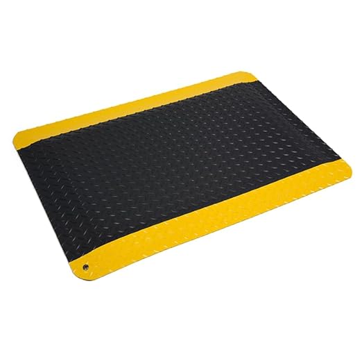 Wearwell 495.1516x3x12BYL Diamond-Plate Select UltraSoft Mat, 12' Length x 3' Width x 15/16" Thick, Black with Yellow