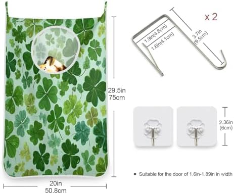 Green St Patrick Clovers Hanging Laundry Hamper Door Hampers Bag Basket - Image 3