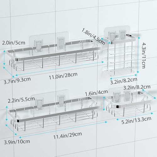 Shower Caddy Organizer with Hooks, Self Adhesive Bathroom Shelves, No Drilling - Image 2
