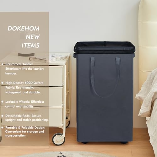 DOKEHOM 90L X-Large Rolling Laundry Basket Hamper on Wheels - Image 2