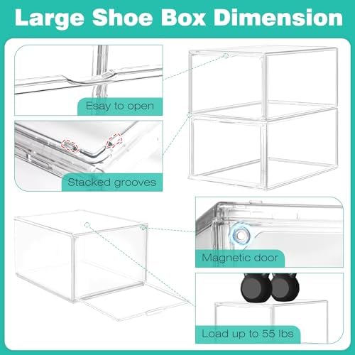 12 Pack Drop-Front Clear Acrylic Shoe Organizer, Fits Shoe Box Size 13 - Image 4