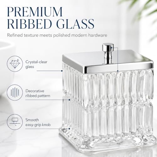 Vince Camuto Home Glass Cotton Jar Holder – Silver Lid, Elegant Bathroom - Image 5