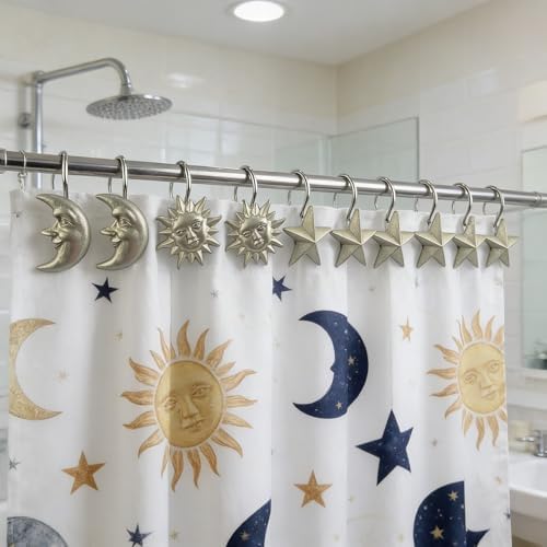 Twofishes Home Fashion Gold Sun Moon Star Shower Curtain Hooks S/12 Decorative - Image 2
