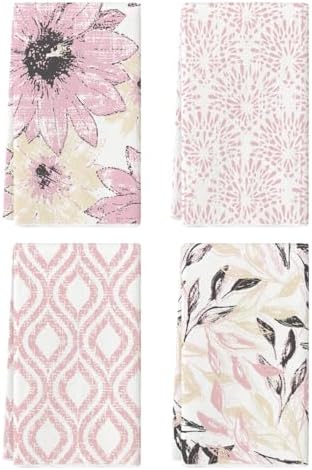 Artoid Mode Pink Floral Leaves Boho Kitchen Towels Dish Towels, 18x26 Inch by ArtoidMode