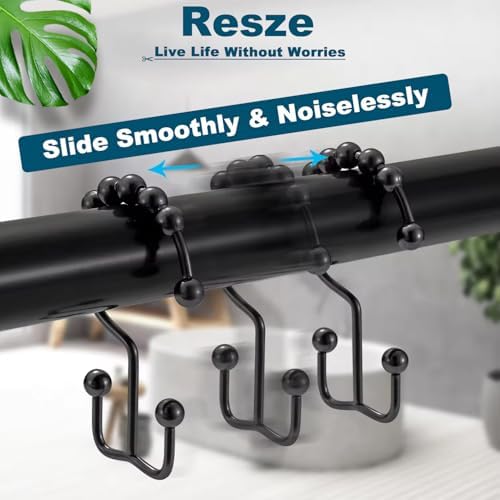 Resze 12 PCS Black Plastic Double Shower Curtain Hooks, Shower Curtain Liner - Image 6