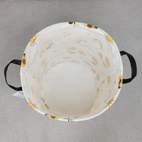 Round Laundry Basket Collapsible Storage Hamper Organizer Sunflower - Image 4